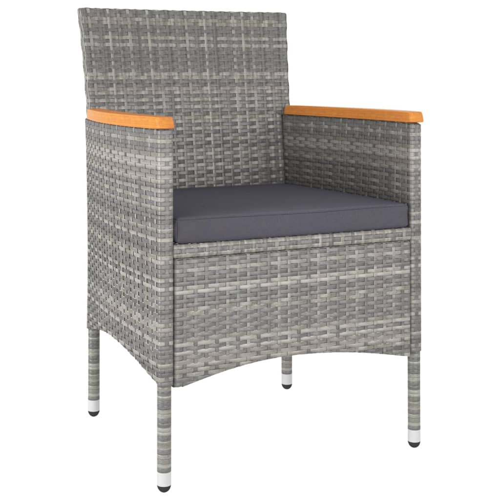 3 Piece Garden Dining Set Poly Rattan and Tempered Glass Grey