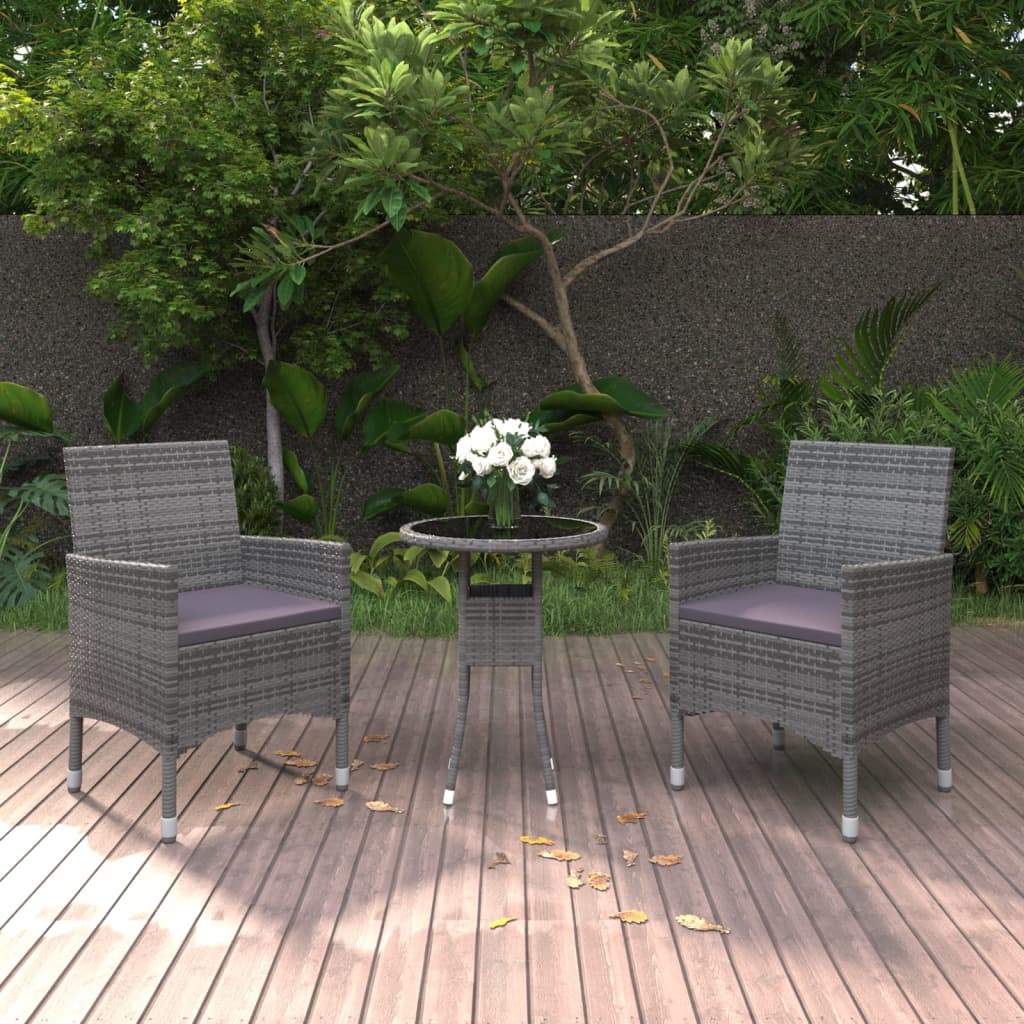 3 Piece Garden Dining Set Poly Rattan Grey