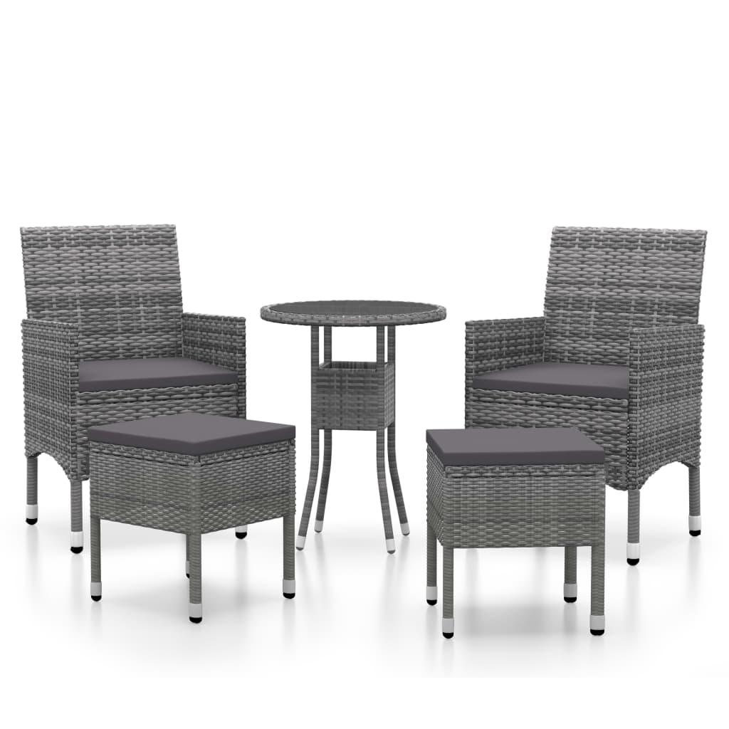 5 Piece Garden Lounge Set Poly Rattan Grey