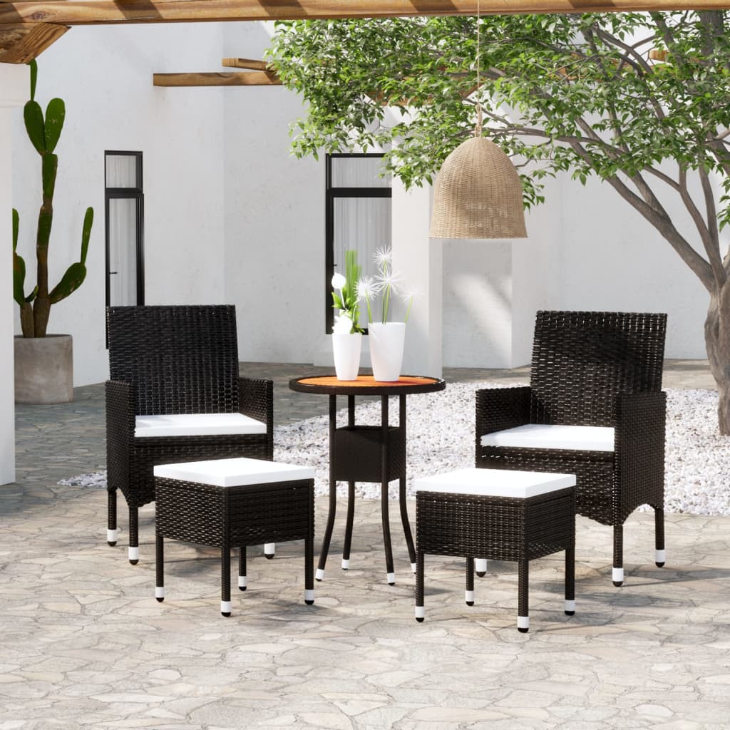 5 Piece Garden Lounge Set Poly Rattan Black