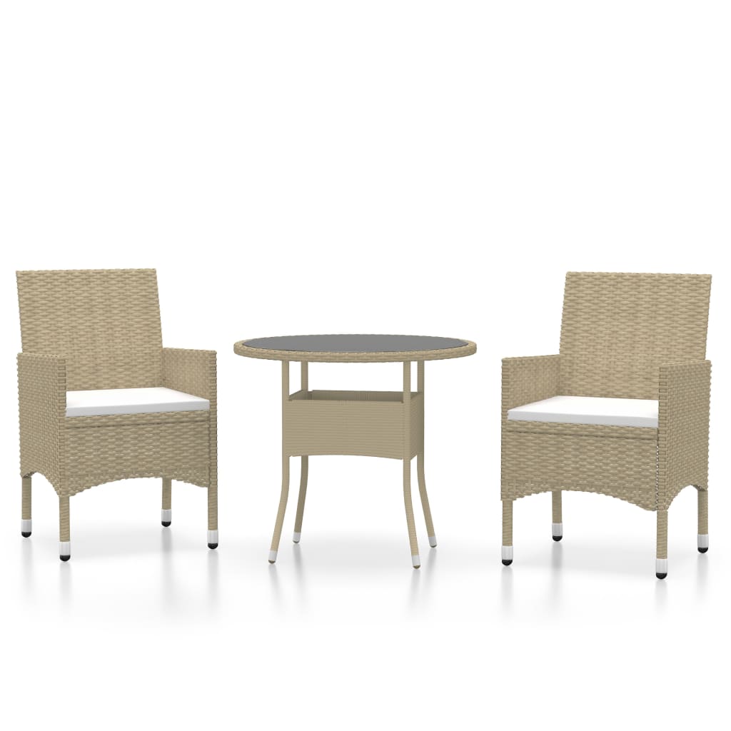 3 Piece Garden Dining Set Poly Rattan Beige