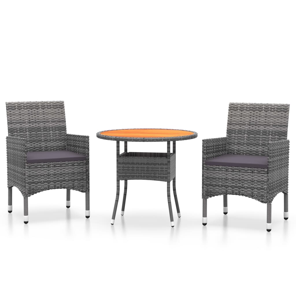 3 Piece Garden Dining Set Poly Rattan Grey