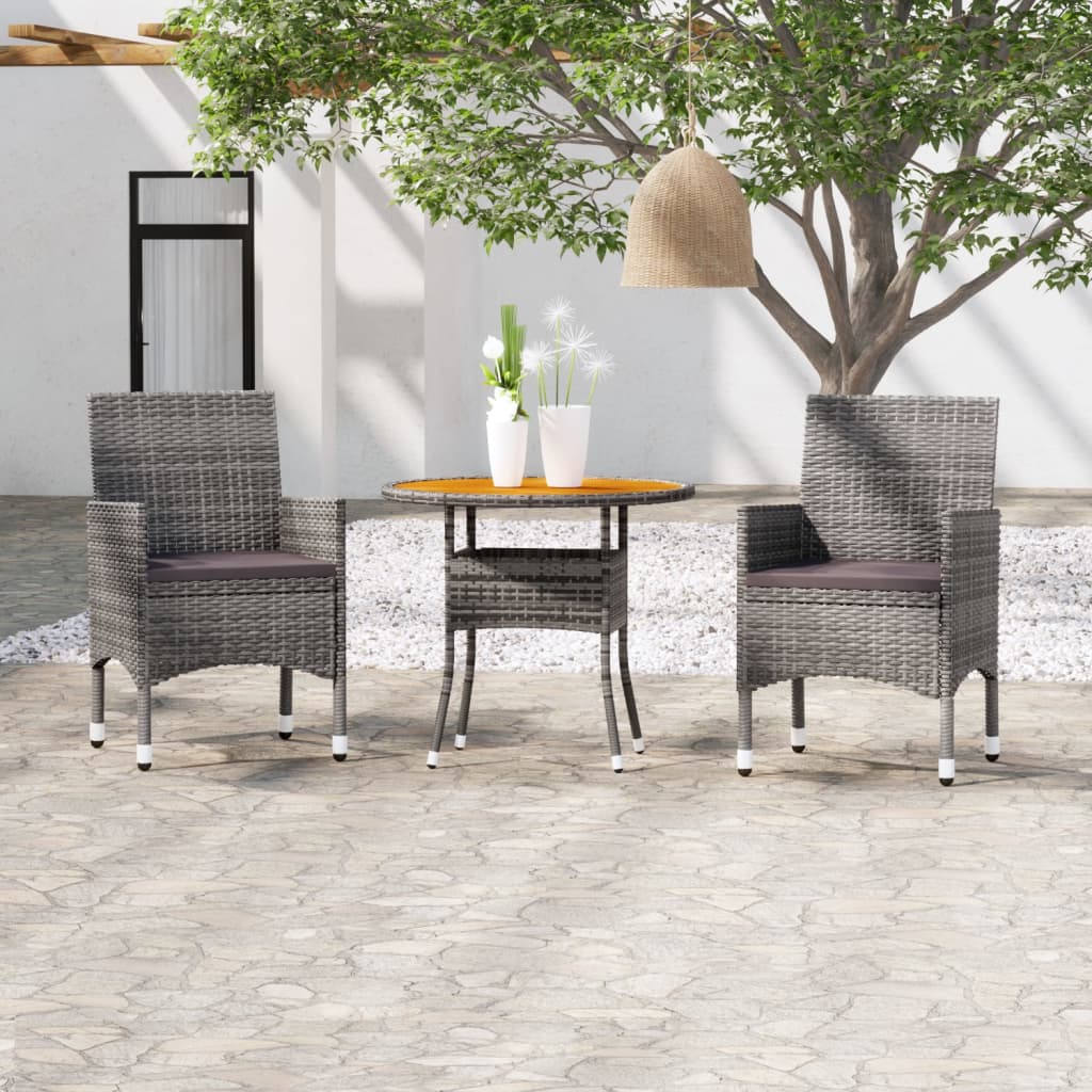 3 Piece Garden Dining Set Poly Rattan Grey