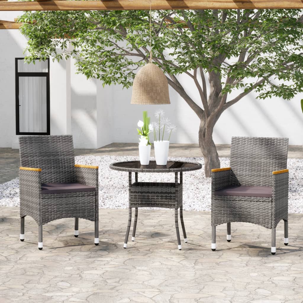 3 Piece Garden Dining Set Poly Rattan Grey