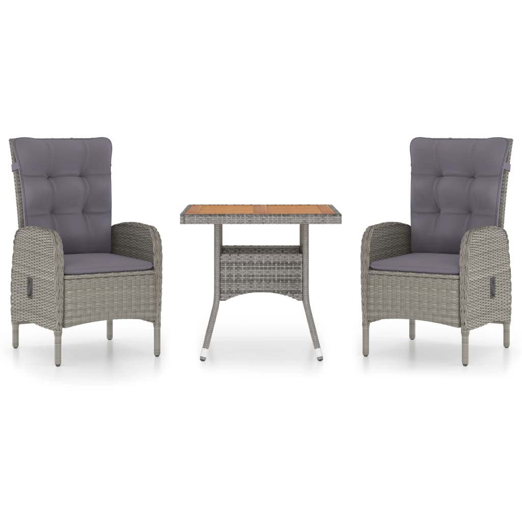 3 Piece Garden Dining Set Poly Rattan and Acacia Wood Grey