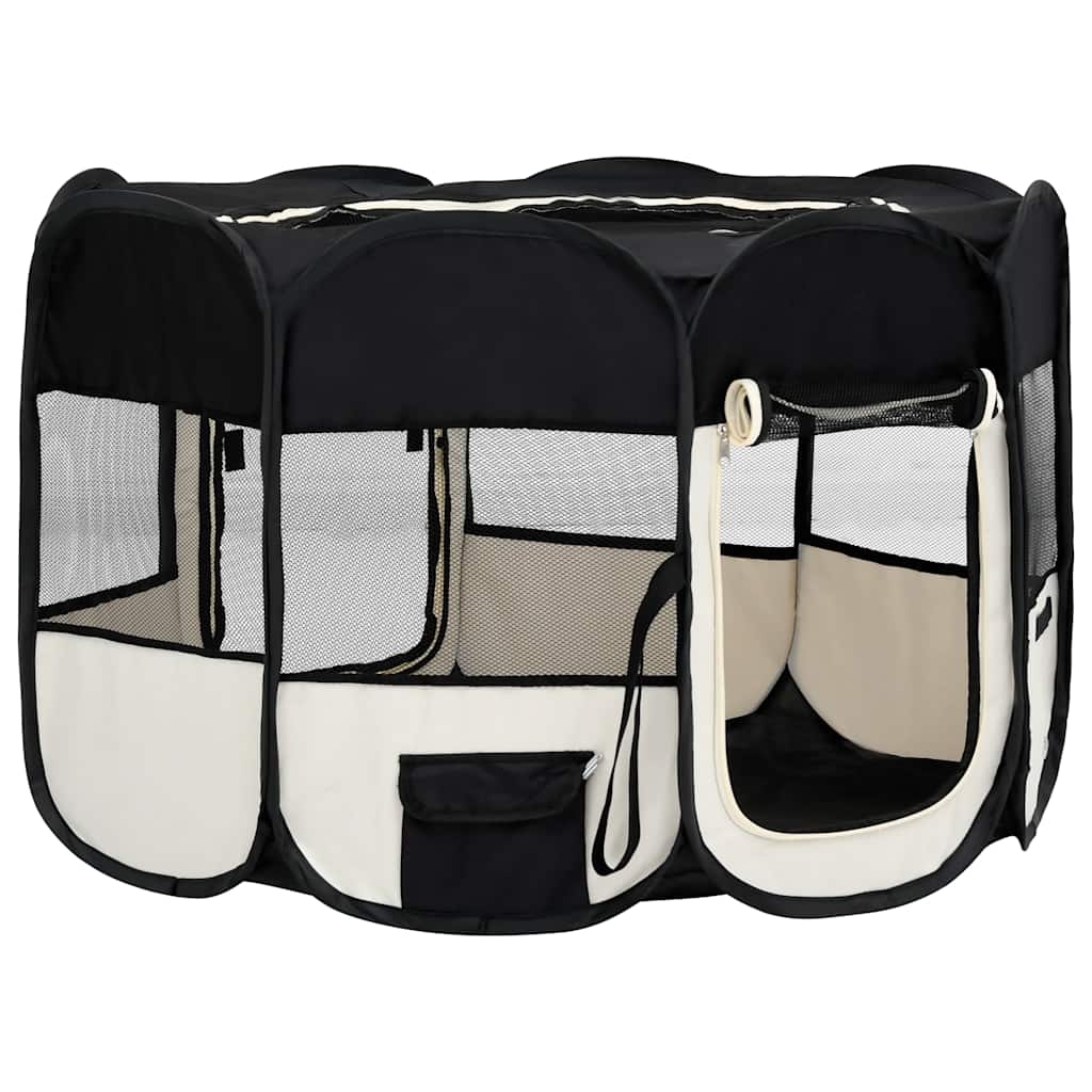 Foldable Dog Playpen with Carrying Bag Black 125x125x61 cm