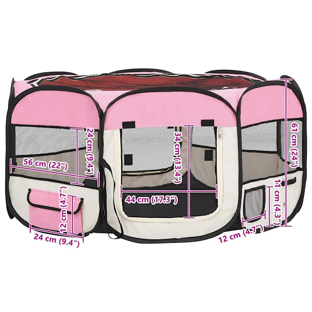 Foldable Dog Playpen with Carrying Bag Pink 145x145x61 cm