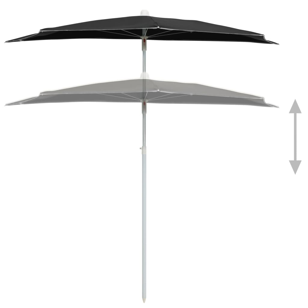 Garden Half Parasol with Pole 180x90 cm Black