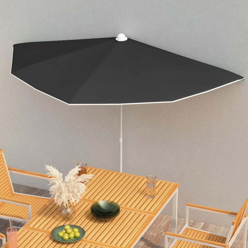 Garden Half Parasol with Pole 180x90 cm Black