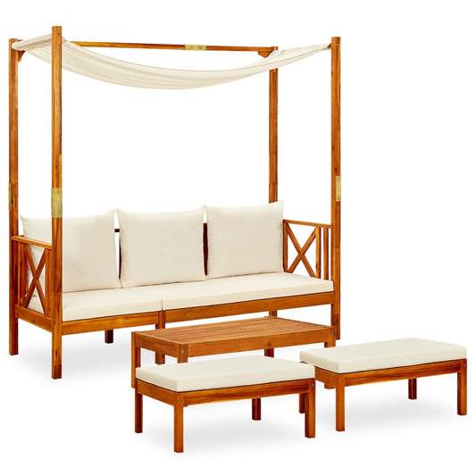 Garden Bench with Table & Footrests Solid Acacia Wood