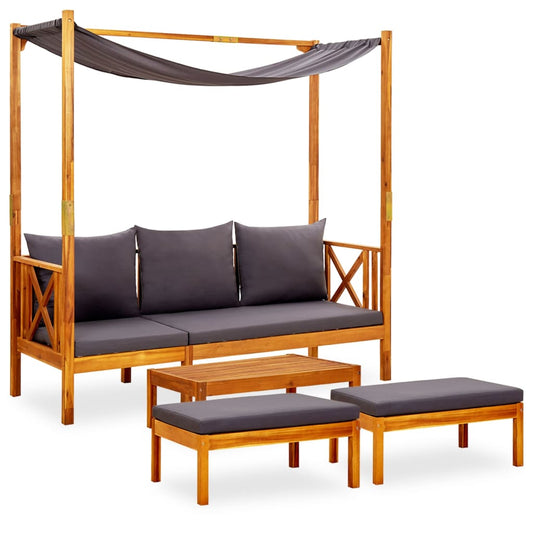 Garden Bench with Table & Footrests Solid Acacia Wood