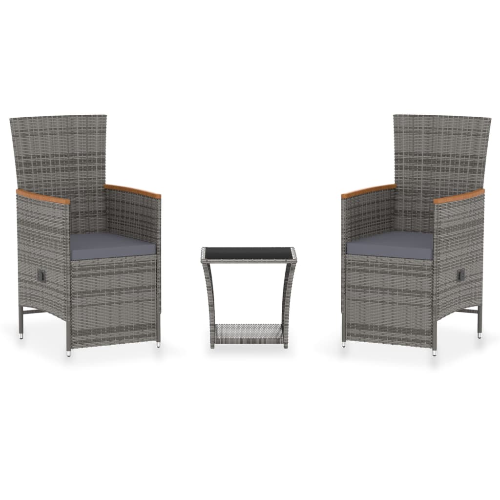 3 Piece Garden Lounge Set with Cushions Poly Rattan Grey