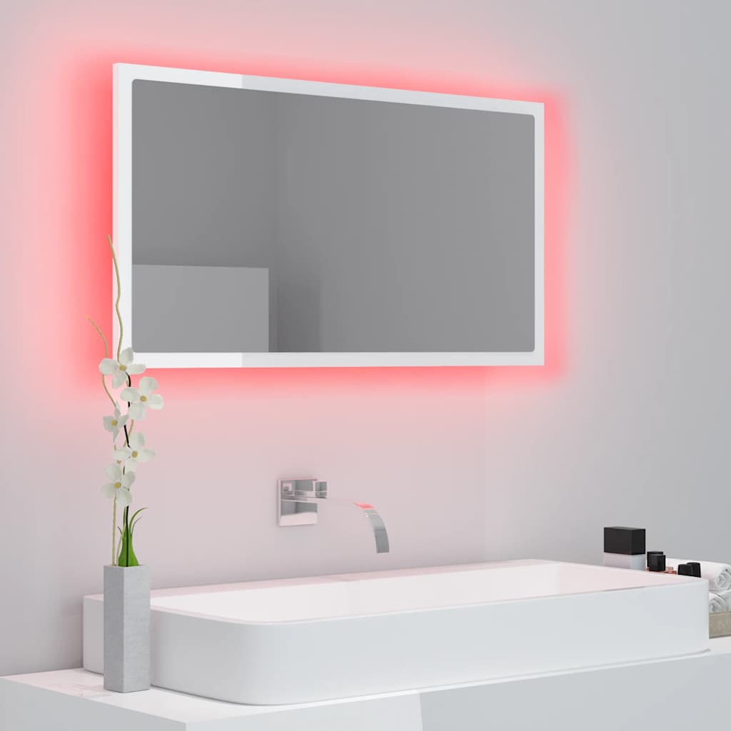 LED Bathroom Mirror High Gloss White 80x8.5x37 cm Acrylic