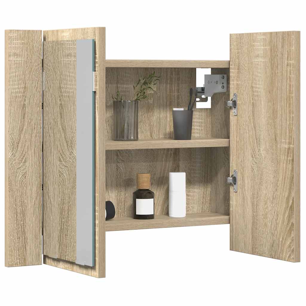 LED Bathroom Mirror Cabinet Sonoma Oak 60x12x45 cm Acrylic
