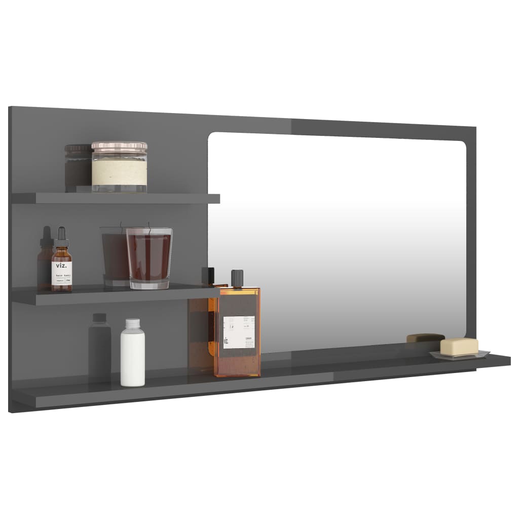 Bathroom Mirror High Gloss Grey 90x10.5x45 cm Engineered Wood
