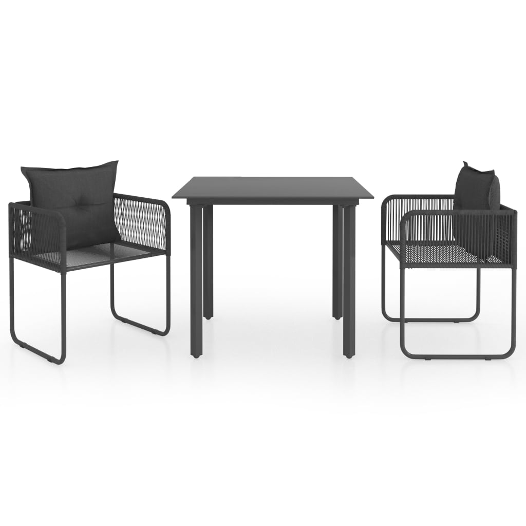 3 Piece Garden Dining Set PVC Rattan Black
