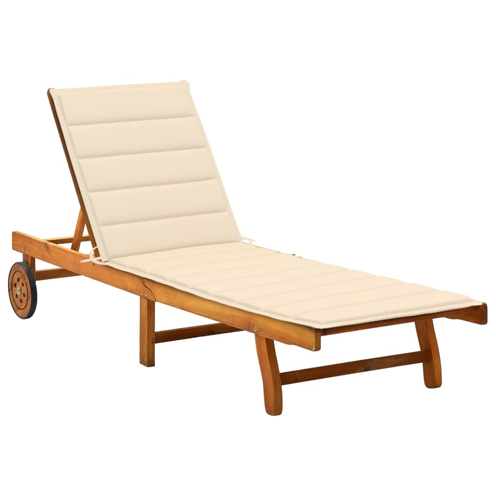 Garden Sun Lounger with Cushion Solid Acacia Wood