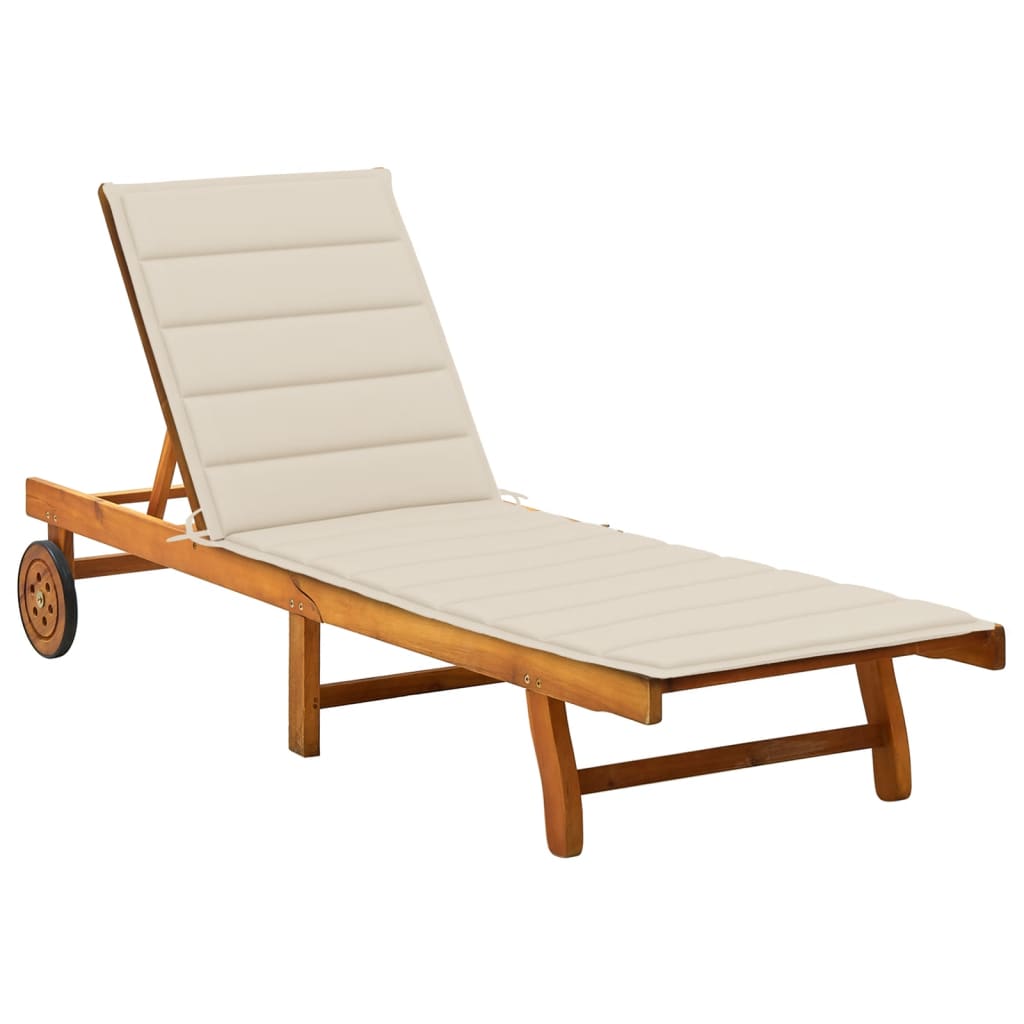Garden Sun Lounger with Cushion Solid Acacia Wood