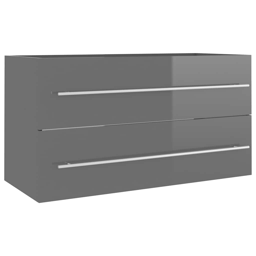 2 Piece Bathroom Furniture Set High Gloss Grey Engineered Wood