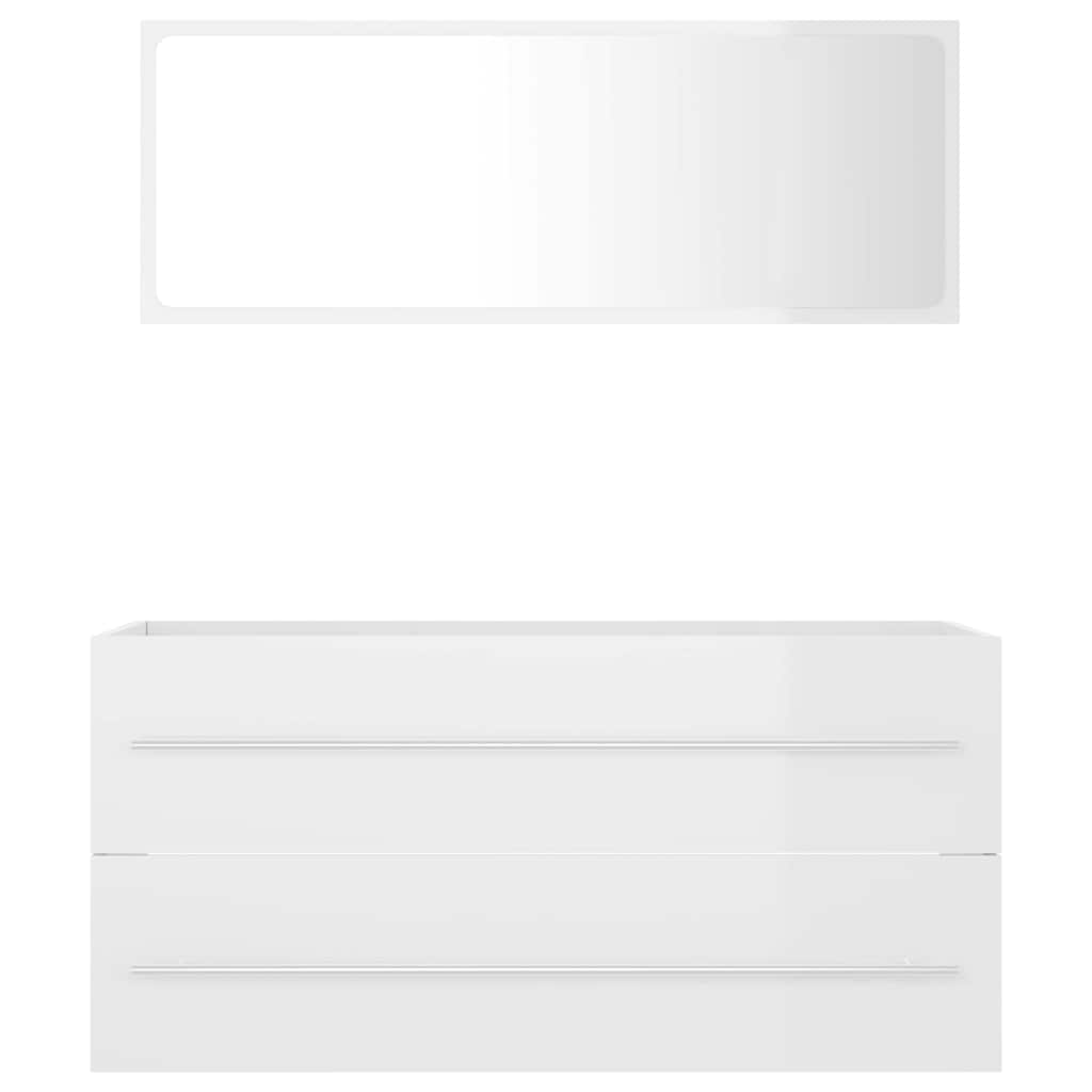 2 Piece Bathroom Furniture Set High Gloss White Engineered Wood