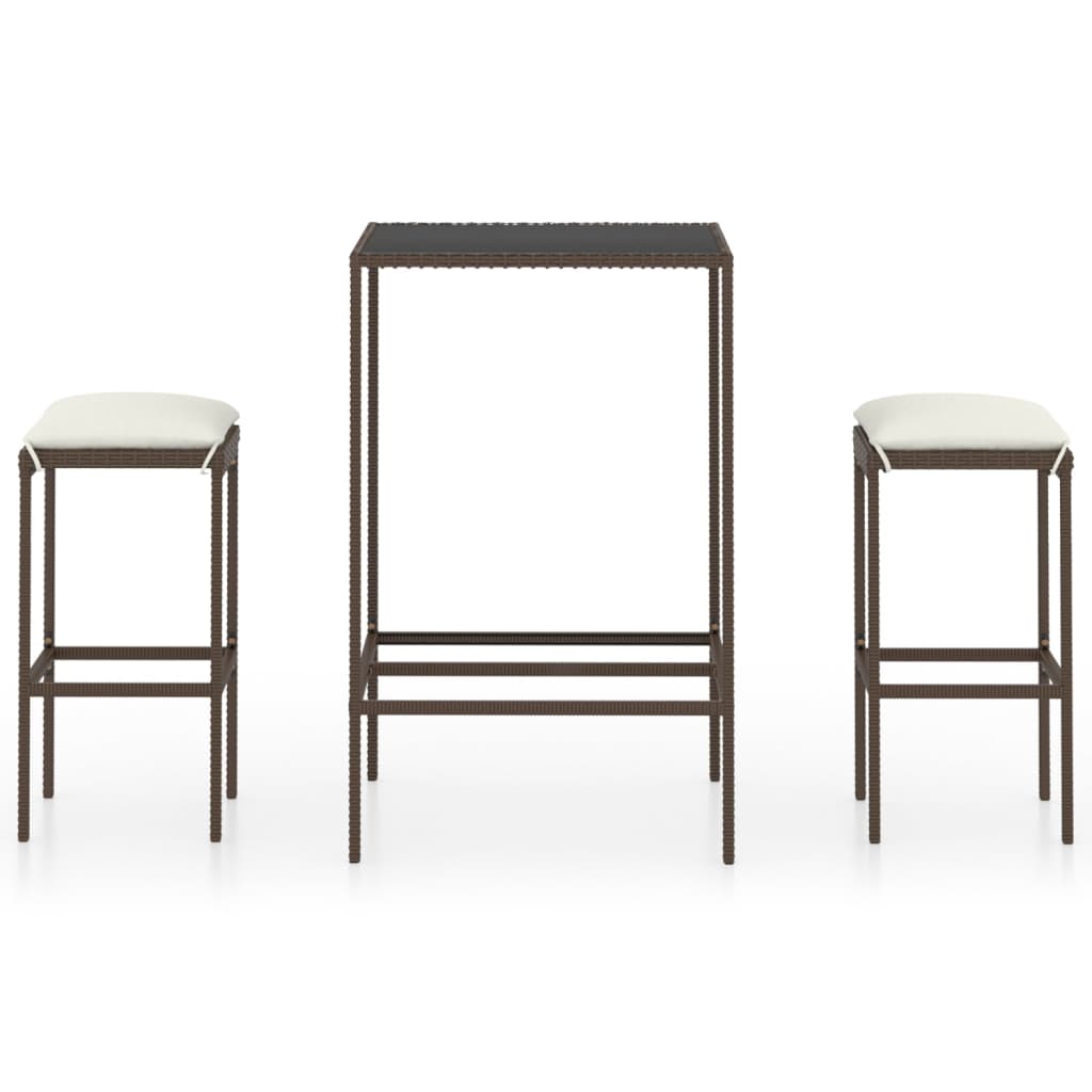 3 Piece Garden Bar Set with Cushions Poly Rattan Brown