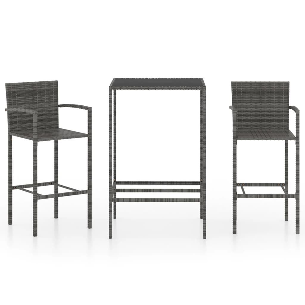 3 Piece Garden Bar Set Poly Rattan Grey