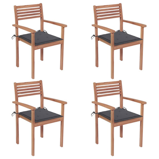 Garden Chairs 4 pcs with Anthracite Cushions Solid Teak Wood