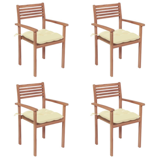 Garden Chairs 4 pcs with Cream White Cushions Solid Teak Wood