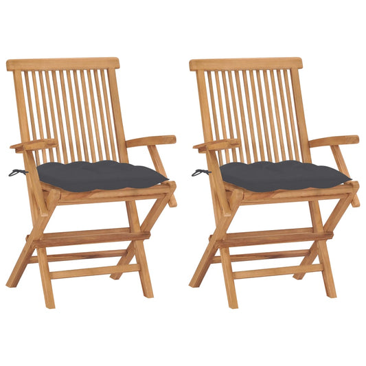 Garden Chairs with Anthracite Cushions 2 pcs Solid Teak Wood