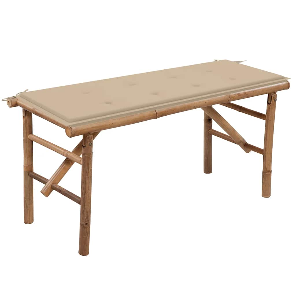 Folding Garden Bench with Cushion 118 cm Bamboo