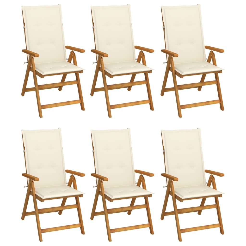 Folding Garden Chairs 6 pcs with Cushions Solid Acacia Wood