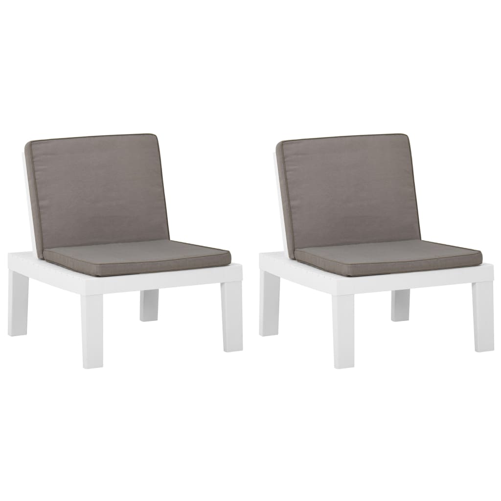 Garden Lounge Chairs with Cushions 2 pcs Plastic White