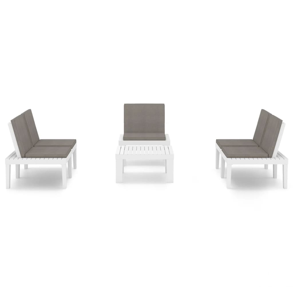 4 Piece Garden Lounge Set with Cushions Plastic White
