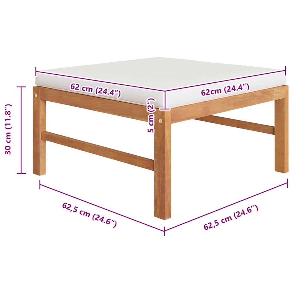 Footrest with Cream Cushion Solid Teak Wood