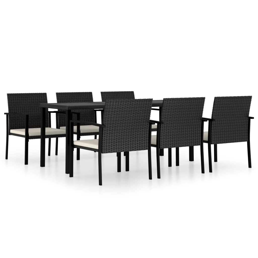 7 Piece Garden Dining Set Poly Rattan Black