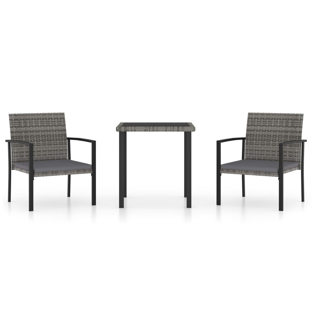 3 Piece Garden Dining Set Poly Rattan Grey