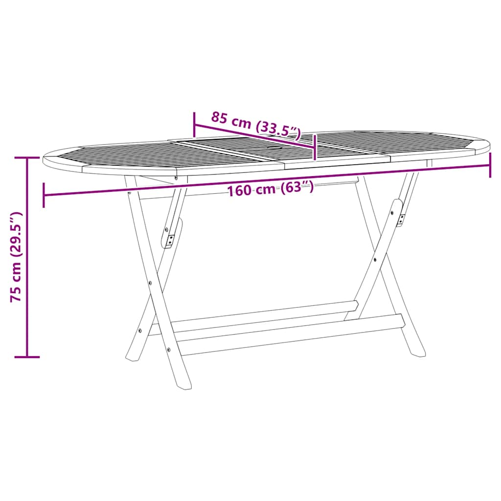 Folding Garden Table 160x85x75 cm Solid Eucalyptus Wood