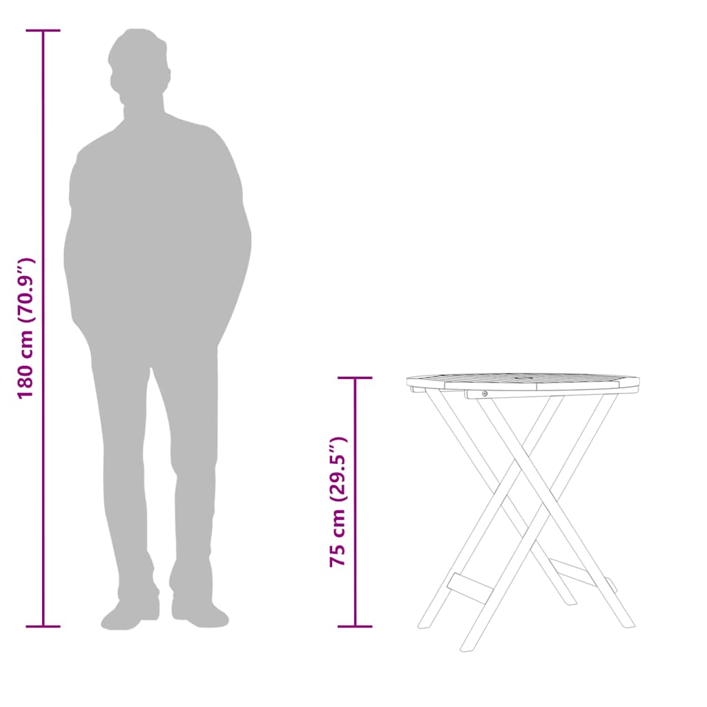 Folding Garden Table Ø60x75 cm Solid Eucalyptus Wood