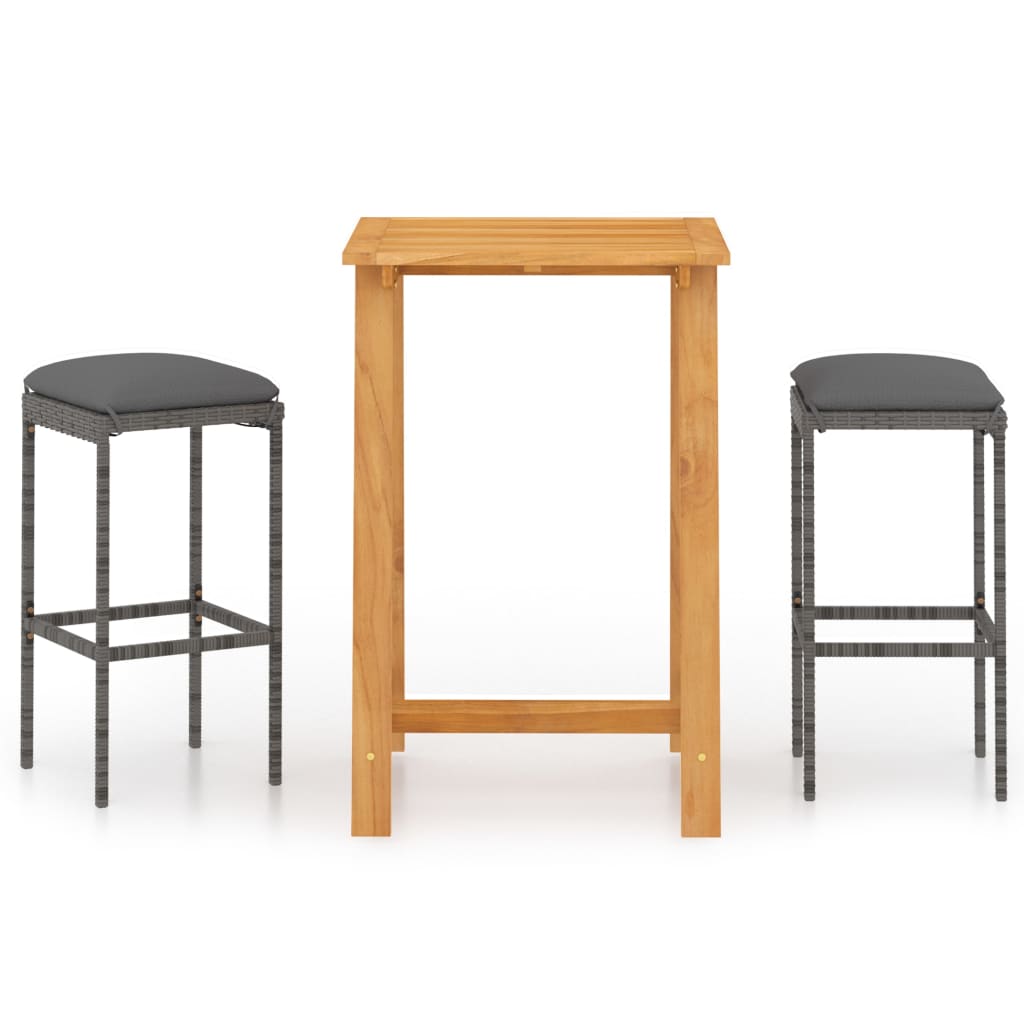 3 Piece Garden Bar Set with Cushions Grey