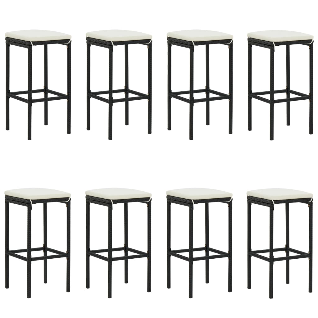 9 Piece Garden Bar Set with Cushions Black