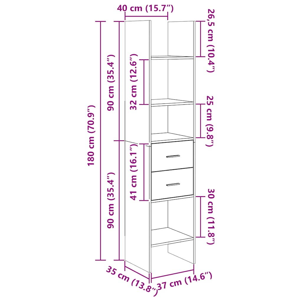 Book Cabinet Grey 40x35x180 cm Engineered Wood