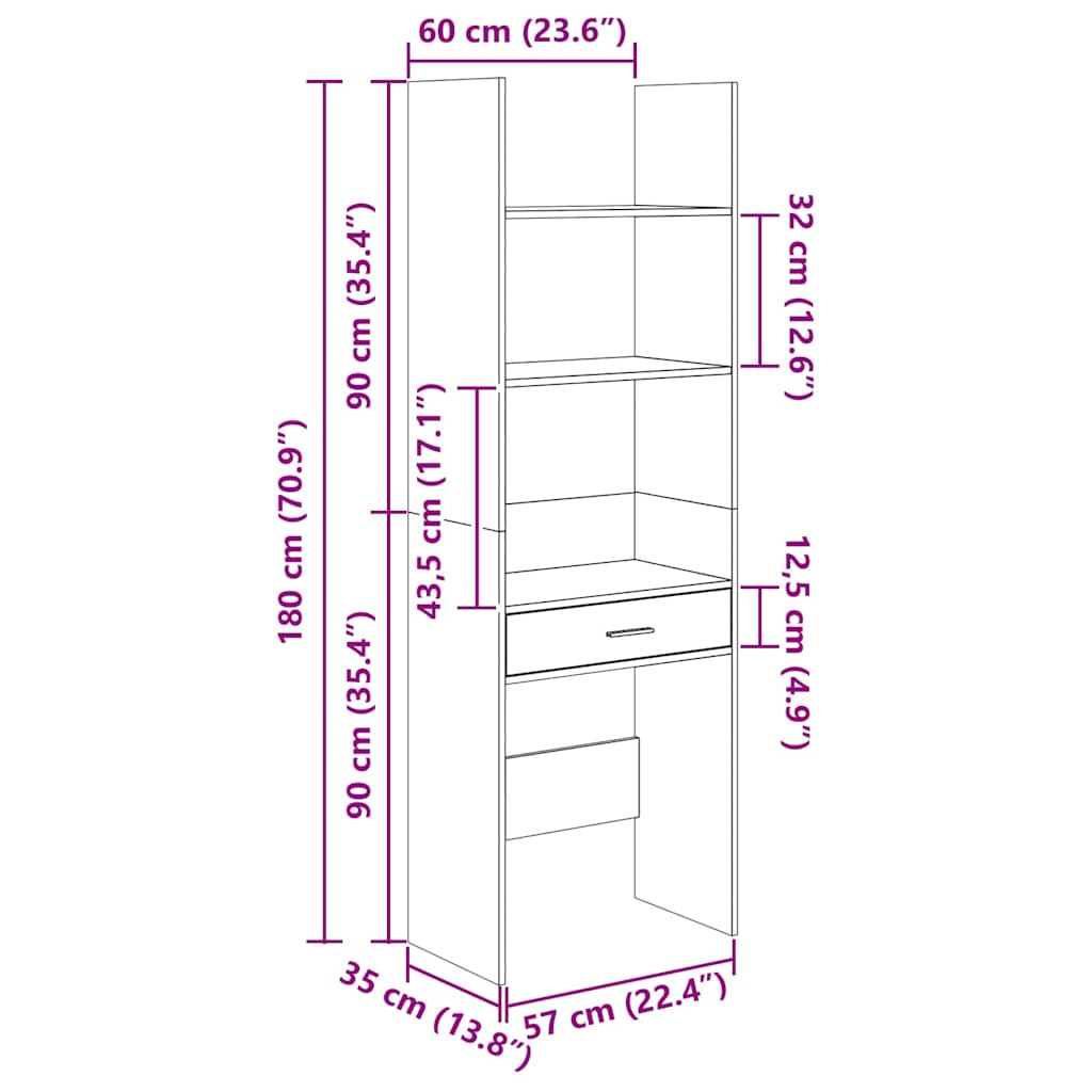 Book Cabinet Concrete Grey 60x35x180 cm Engineered Wood