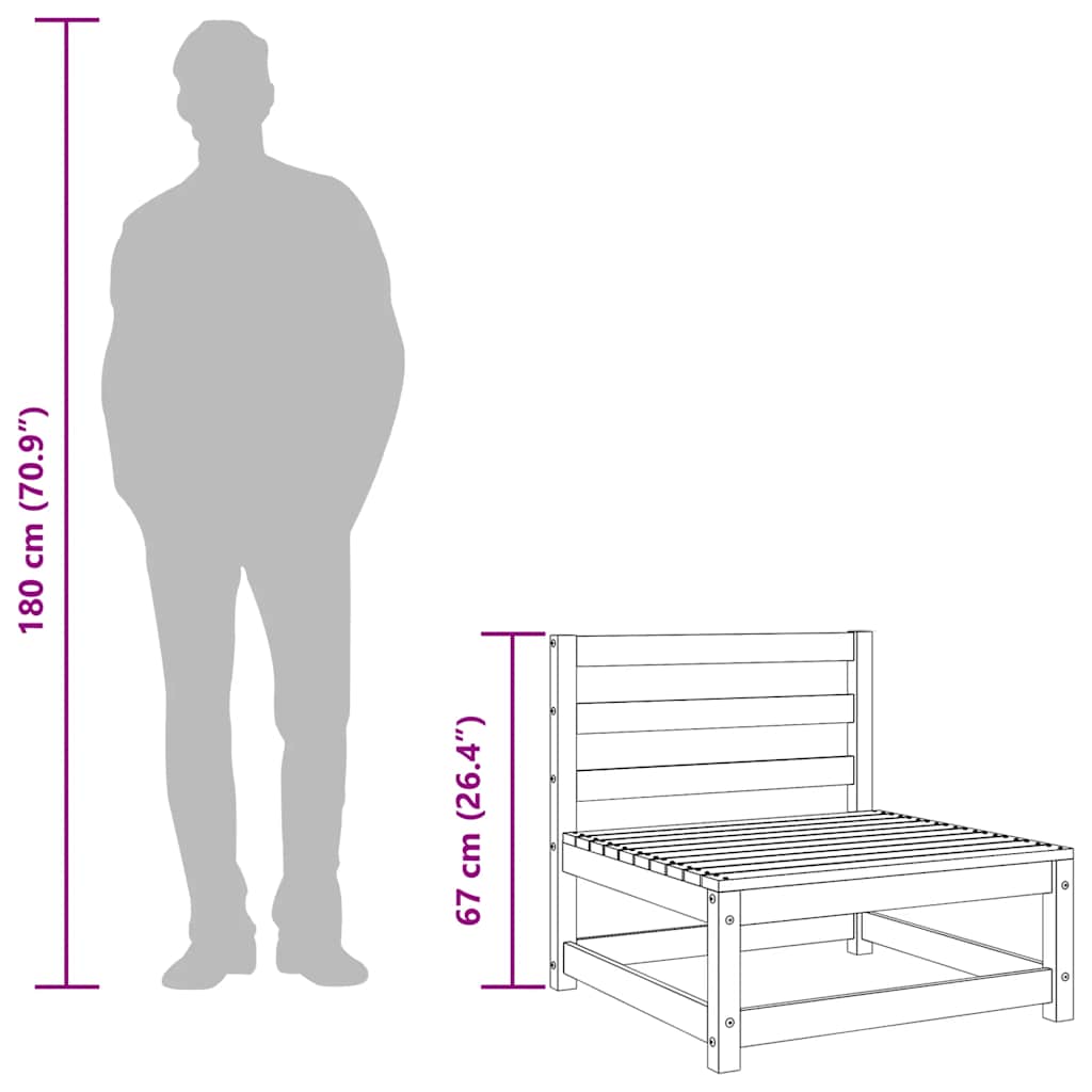 Garden Middle Sofa Grey Solid Pinewood