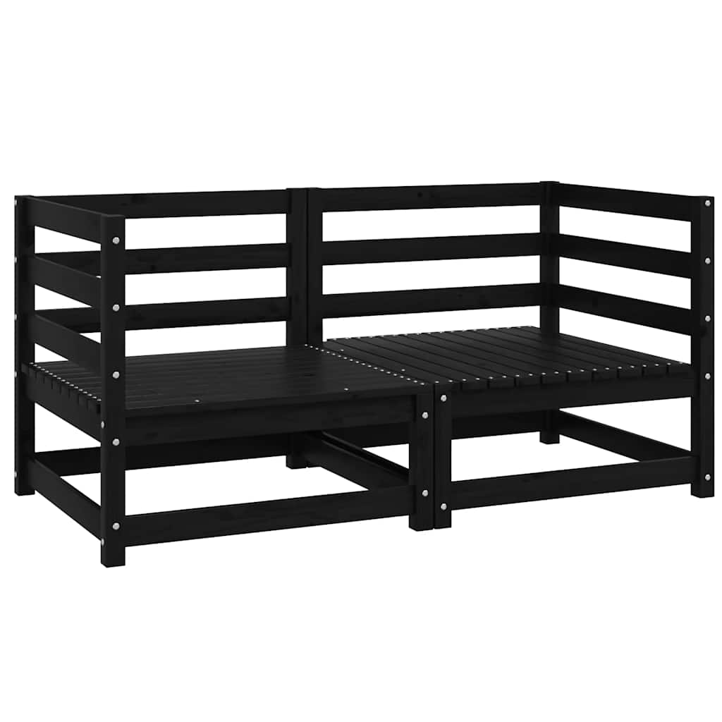 Garden Corner Sofas 2 pcs Black Solid Pinewood