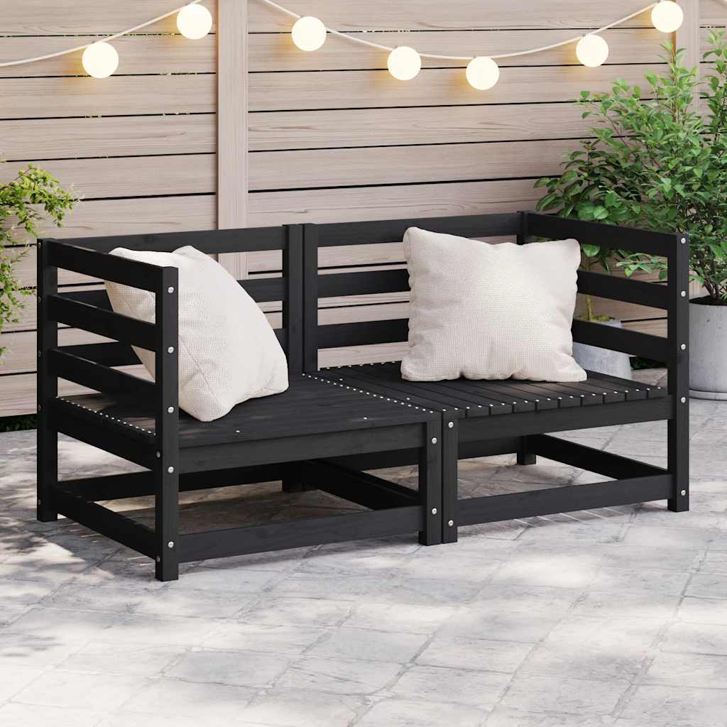 Garden Corner Sofas 2 pcs Black Solid Pinewood