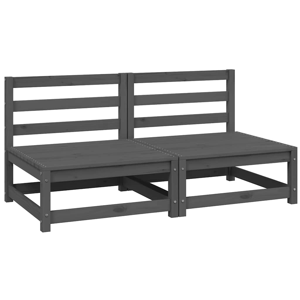 Garden Middle Sofas 2 pcs Grey Solid Pinewood