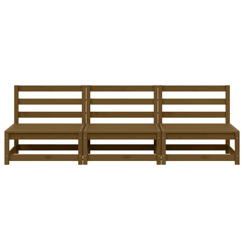Garden Middle Sofas 3 pcs Honey Brown Solid Pinewood