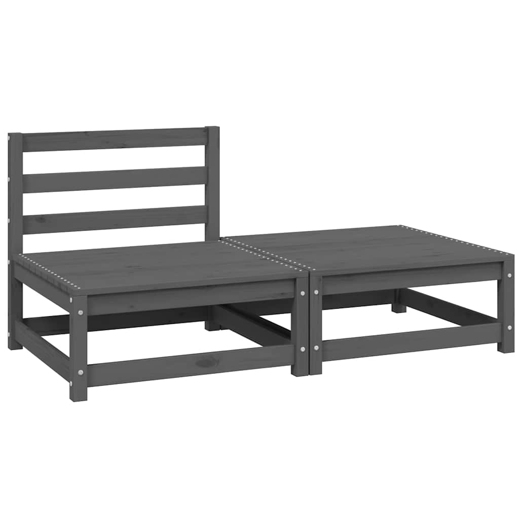 2 Piece Garden Lounge Set Grey Solid Pinewood