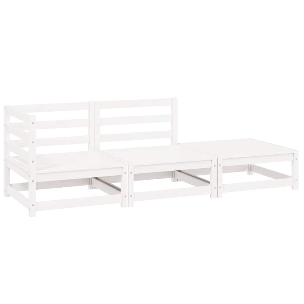 3 Piece Garden Lounge Set White Solid Pinewood