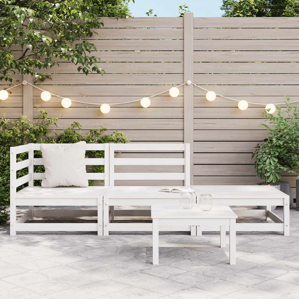 3 Piece Garden Lounge Set White Solid Pinewood